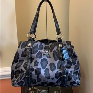 Coach grey leopard print patent leather bag
